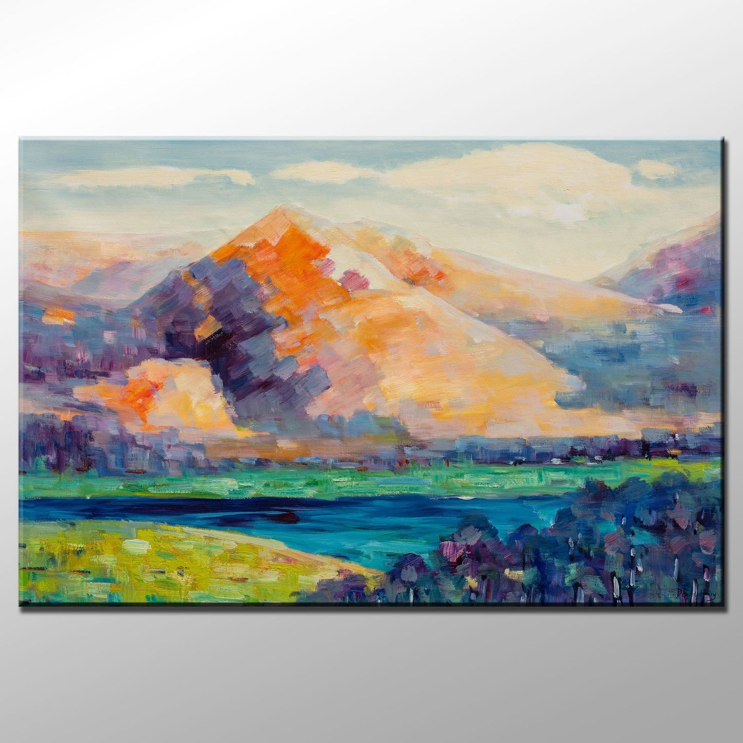 Original Oil Painting Spring Hills By The Rivel, Rustic Oil Painting, Wall Art Painting, Oversized Paintings On Canvas, Landscape Wall Art