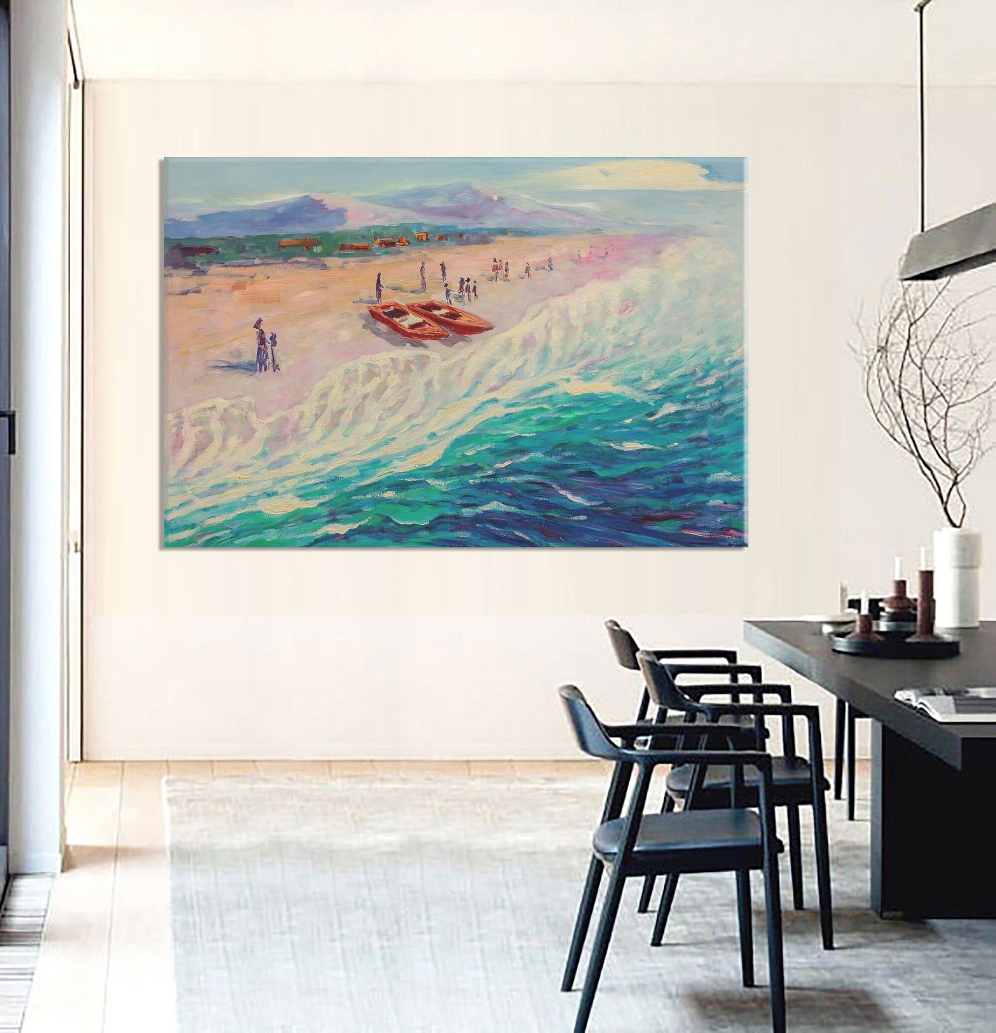 Original Seascape Oil Painting By The Seashore, Abstract Artwork, Wall Art Painting, Oversized Wall Art, Landscape Wall Art, Living Room Art