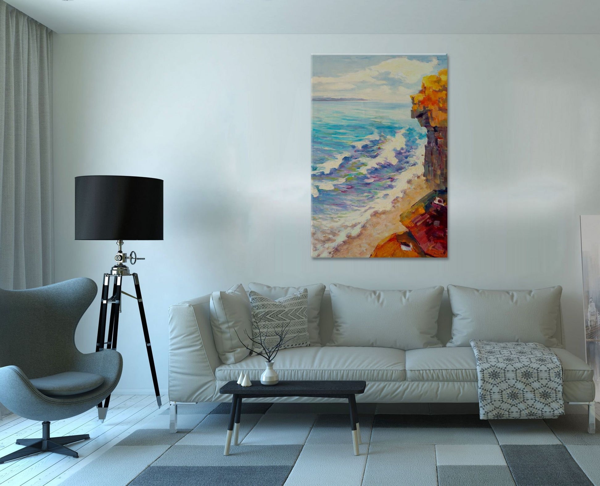 Original Seascape Oil Painting Seaside With Cliffs, Modern Painting, Oil On Canvas Painting, Large Wall Art, Landscape, New Home Gift