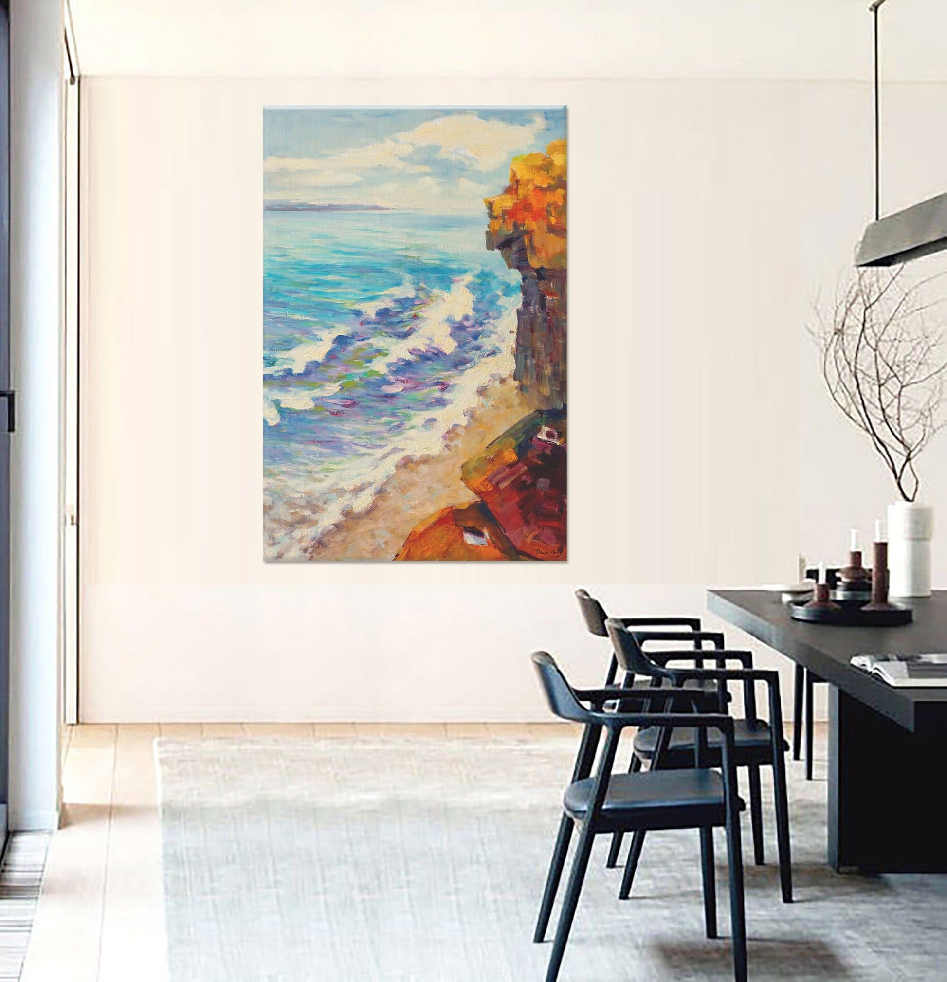 Original Seascape Oil Painting Seaside With Cliffs, Modern Painting, Oil On Canvas Painting, Large Wall Art, Landscape, New Home Gift